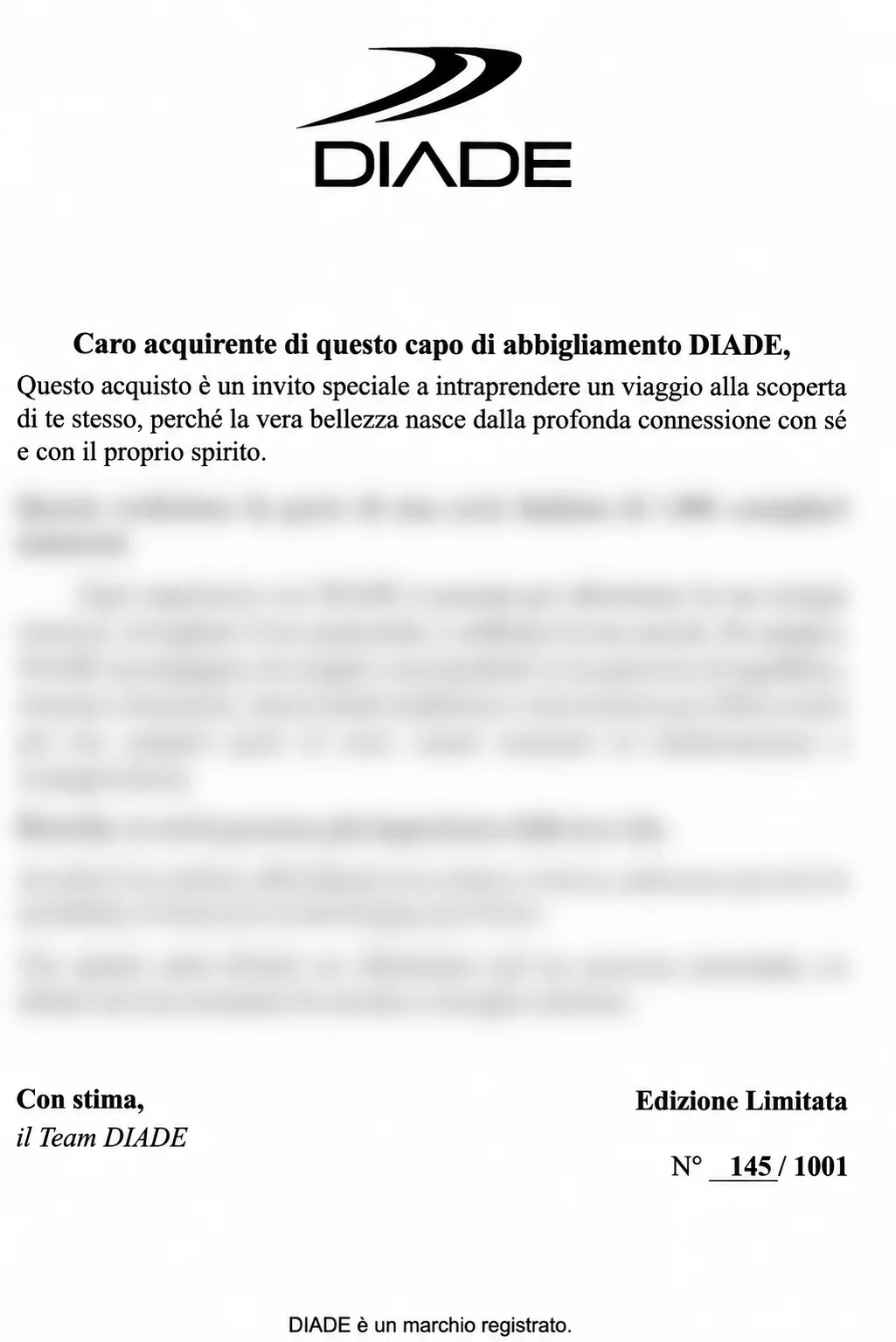 Lettera DIADE Edizione Limitata